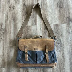 Messenger Bag VASCHY Brown Leather Denim Canvas Computer Pockets Crossbody Tote